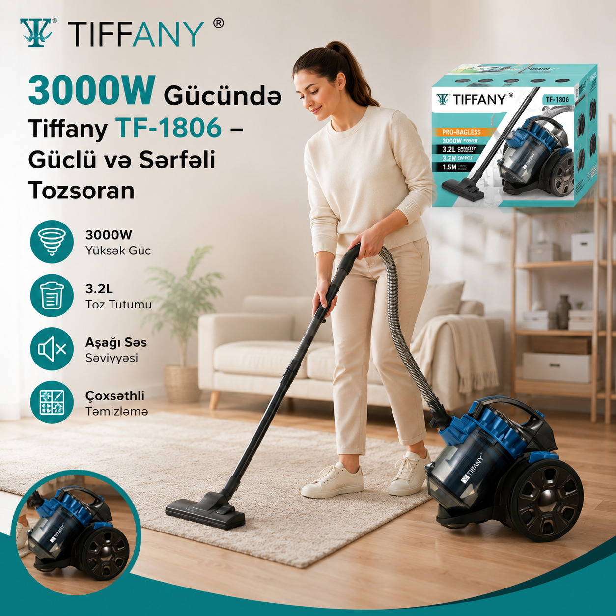 3000W Gücündə Tiffany TF-1806 – Güclü və Sərfəli Tozsoran